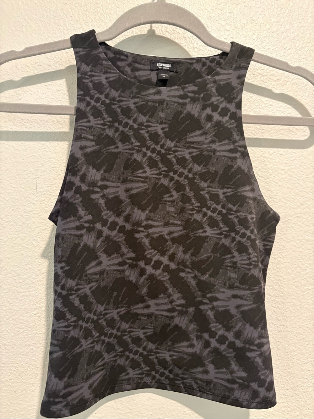 Express Black and Gray Tie-Dye Fitted Crop Tank